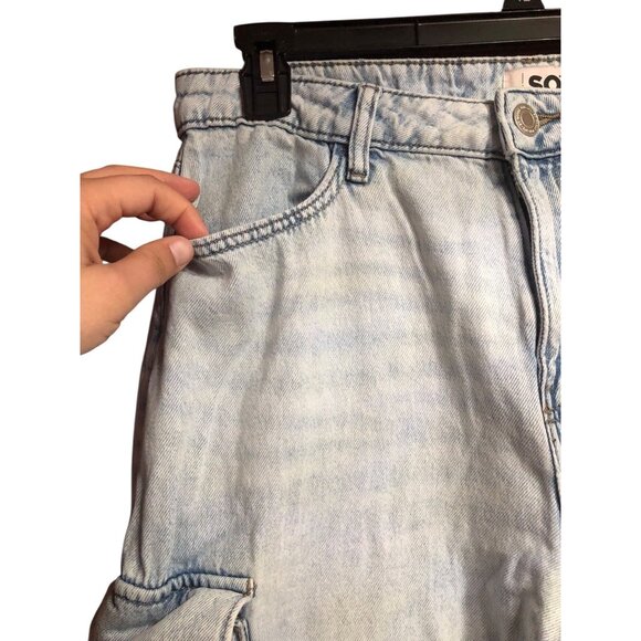 Light Blue Grunge Baggy Multi Pocket Oversize Hardware Carpenter Jeans Sz 15/32W - Picture 13 of 16